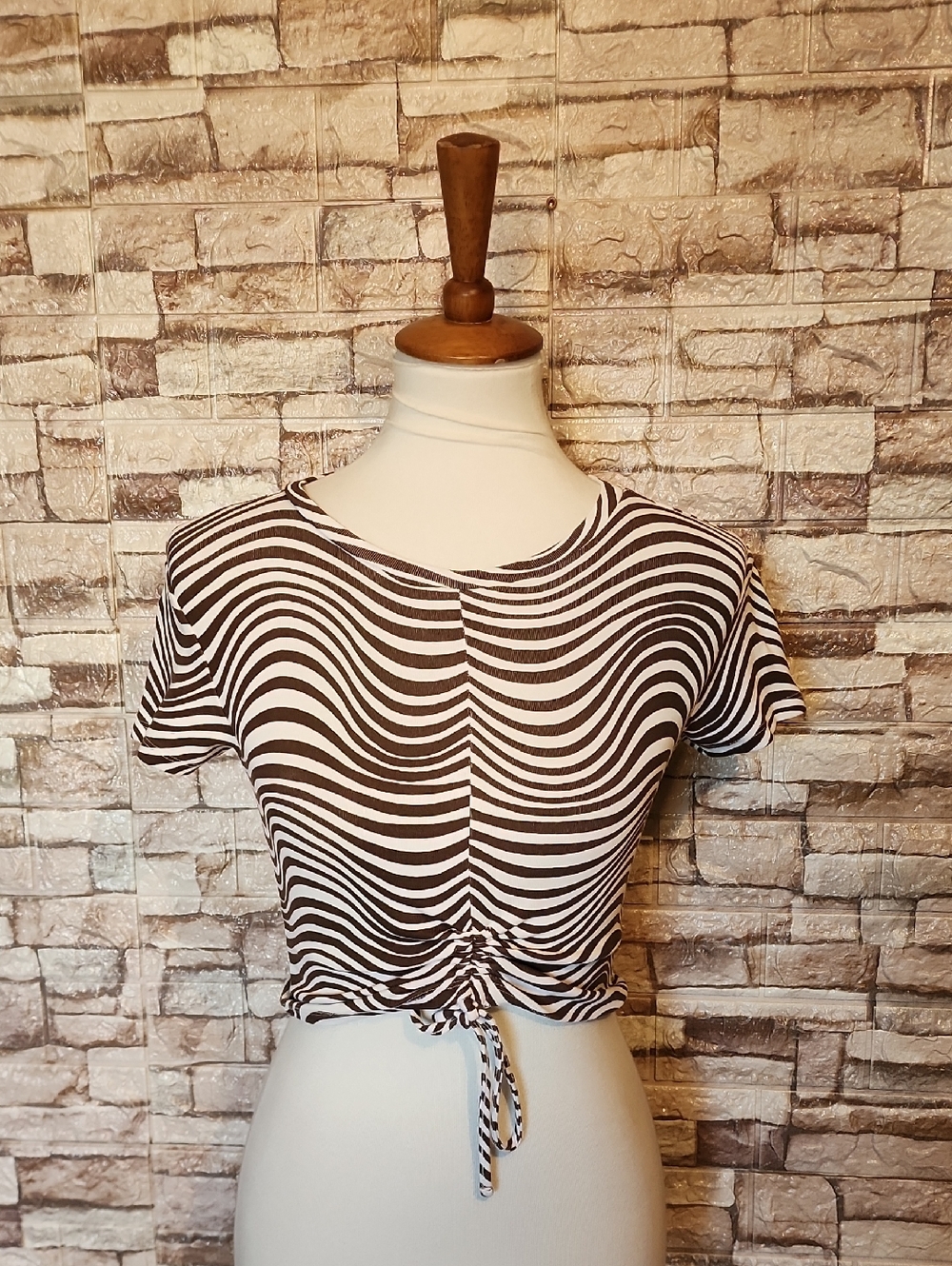 Garage Brown & White Zebra Print Crop Top